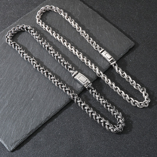 Keel Chain Necklace Vintage Antique Silver Twist Men's Titanium Steel Necklace