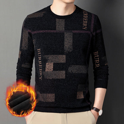 Suéter de chenilla tejido para hombre, nuevo estilo, cuello redondo, felpa