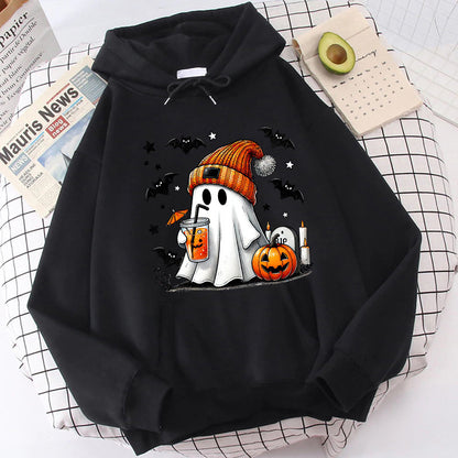 Sudadera con capucha de murciélago, calabaza y fantasma de Halloween para mujer