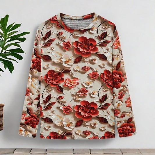 Skin-friendly Cotton Printed Long Sleeve Western Style Youthful-looking Loose Top