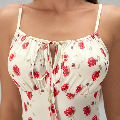 Vestido largo ajustado con cordones y estampado de verano para mujer