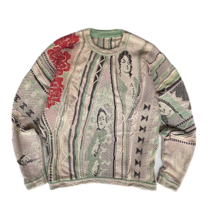 Vintage Ethnic Style Knitted Crewneck Pullover Sweater
