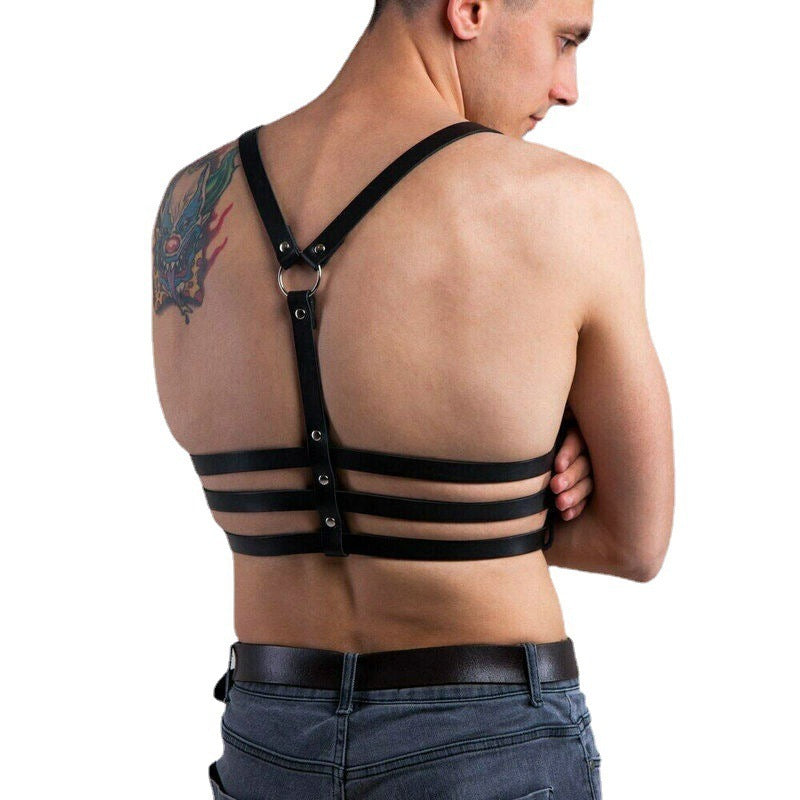 Men's Leather Shapewear Body Strap Alternative Clothing Suspenders