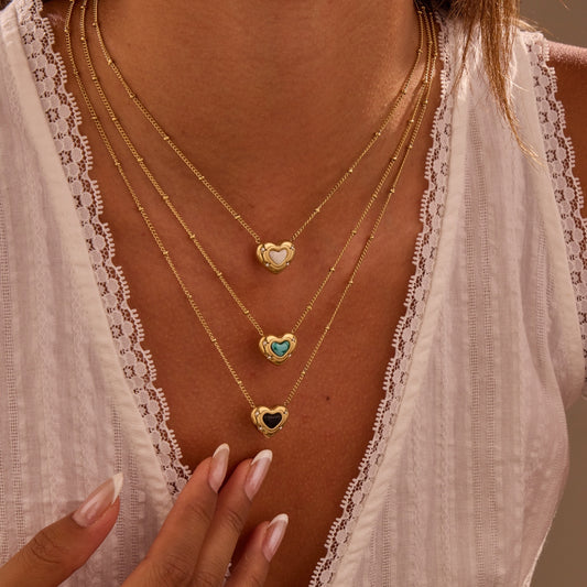 Fashion Design Love Heart-shaped Natural Stone Pendant Titanium Steel Necklace Ins
