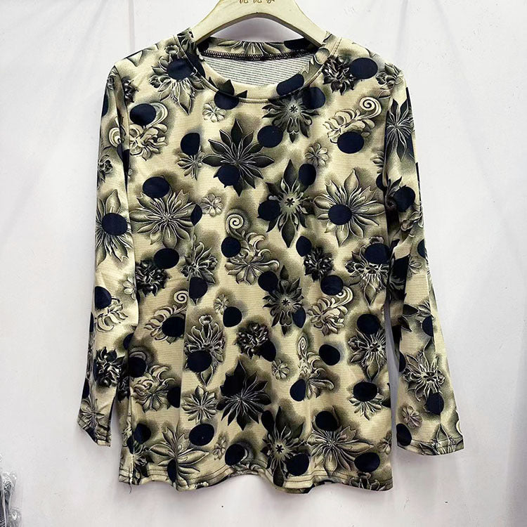 Skin-friendly Cotton Printed Long Sleeve Western Style Youthful-looking Loose Top