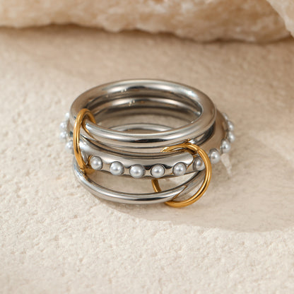 Anillo de acero inoxidable apilado con baño de oro de 18 quilates, joyería personalizada exagerada para la mano.