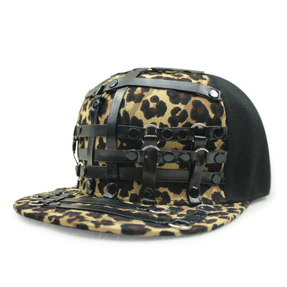 Gorra plana estilo hip hop de cuero en forma de T, estilo punk europeo y americano, para hombres y mujeres