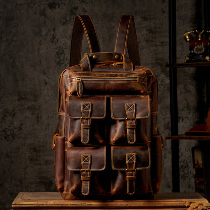 Mochila de cuero retro para hombre para viajes al aire libre