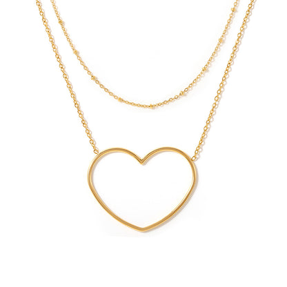 Collar de acero inoxidable chapado en oro de 18 quilates con cadena de clavícula doble con diseño de amor hueco europeo y americano