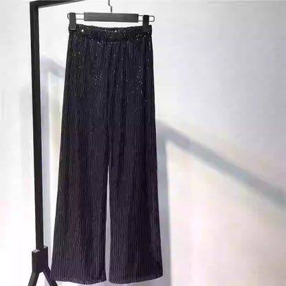 Pantalones anchos con lentejuelas blancas plateadas para mujer