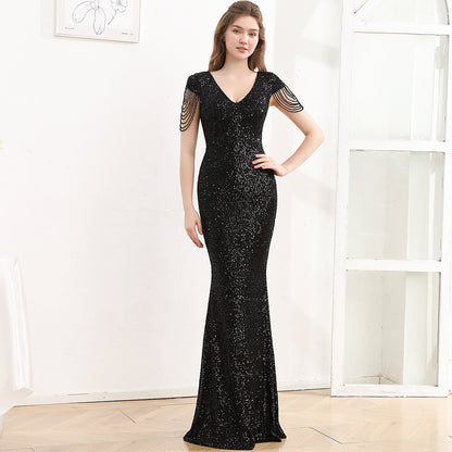 Vestido largo ajustado con lentejuelas para mujer