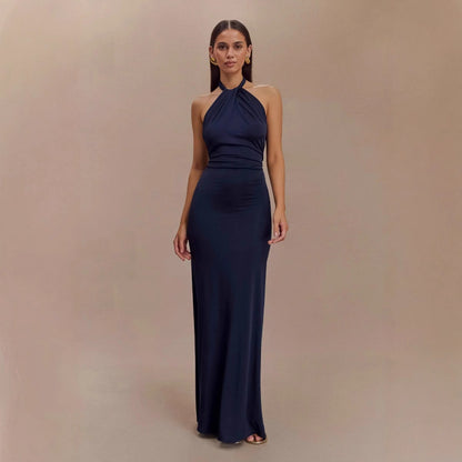 Vestido ajustado con cuello halter para mujer, sexy, sin espalda, ajustado, con cintura adelgazante, para fiesta de graduación y club.