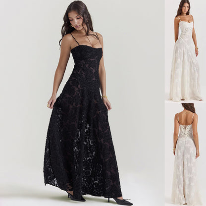 Mode Strapsspitze Langes Kleid Sommer Trägerlosen Kragen Elegante Abendkleider Für Frauen