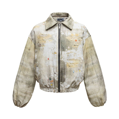 Herrenjacke mit amerikanischem Retro-3D-Druck und Baumwollpolsterung