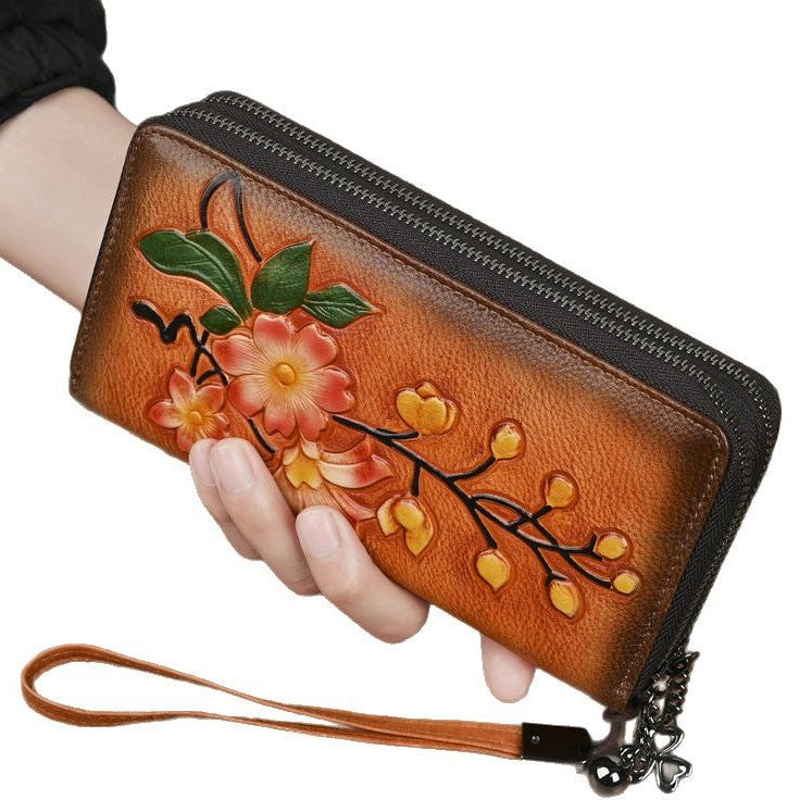 Leather Double Zipper Long Wallet