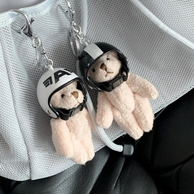 South Korea Ins Cute Motorcycle Helmet Bear Pendant Plush Key Chain