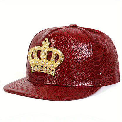 Crown Metal Label Hip Hop Hut Europäische und amerikanische PU-Leder flache Traufe Kappe