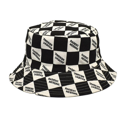Bucket Hat mit Buchstaben-Plaid-Muster, Damenmode, doppelseitig tragbar, Bucket Hat