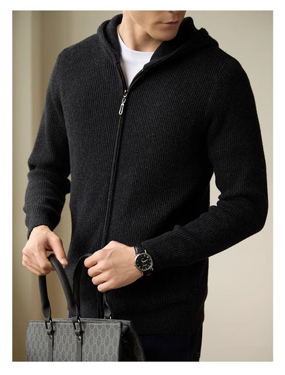 Men's 100 Pure Wool Hooded Cardigan New Autumn And Winter Sweaters