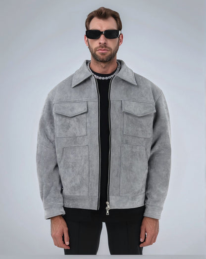 Mode Herren Pelz Reißverschluss große Tasche Jacke Mantel
