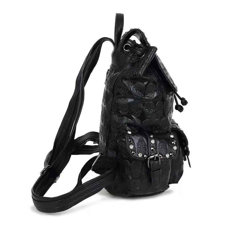 Skull Rivets With Diamonds Leather Backpack