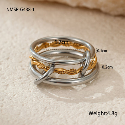 Anillo de acero inoxidable apilado con baño de oro de 18 quilates, joyería personalizada exagerada para la mano.