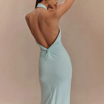 Vestido ajustado con cuello halter para mujer, sexy, sin espalda, ajustado, con cintura adelgazante, para fiesta de graduación y club.