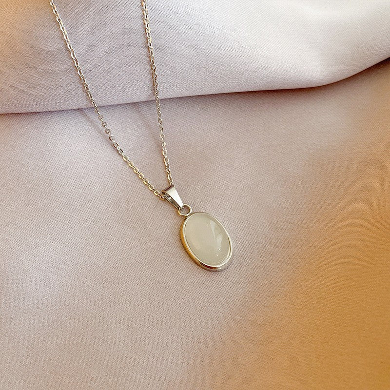 Oval Cat Eye Pendant Titanium Steel Necklace Special-interest Design