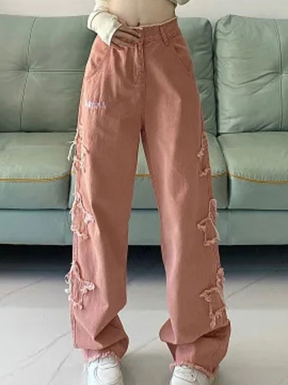 Amerikanischen Retro Minderheit Design XINGX Patch Breite Bein Mop Hosen Frauen