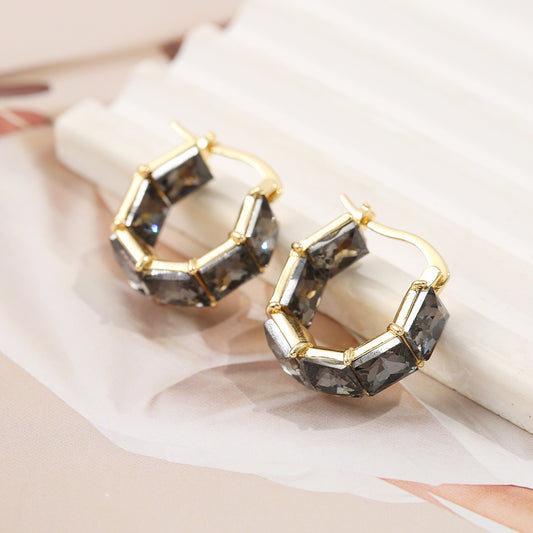 South Korea Retro Square Earrings Refined Grace Crystal