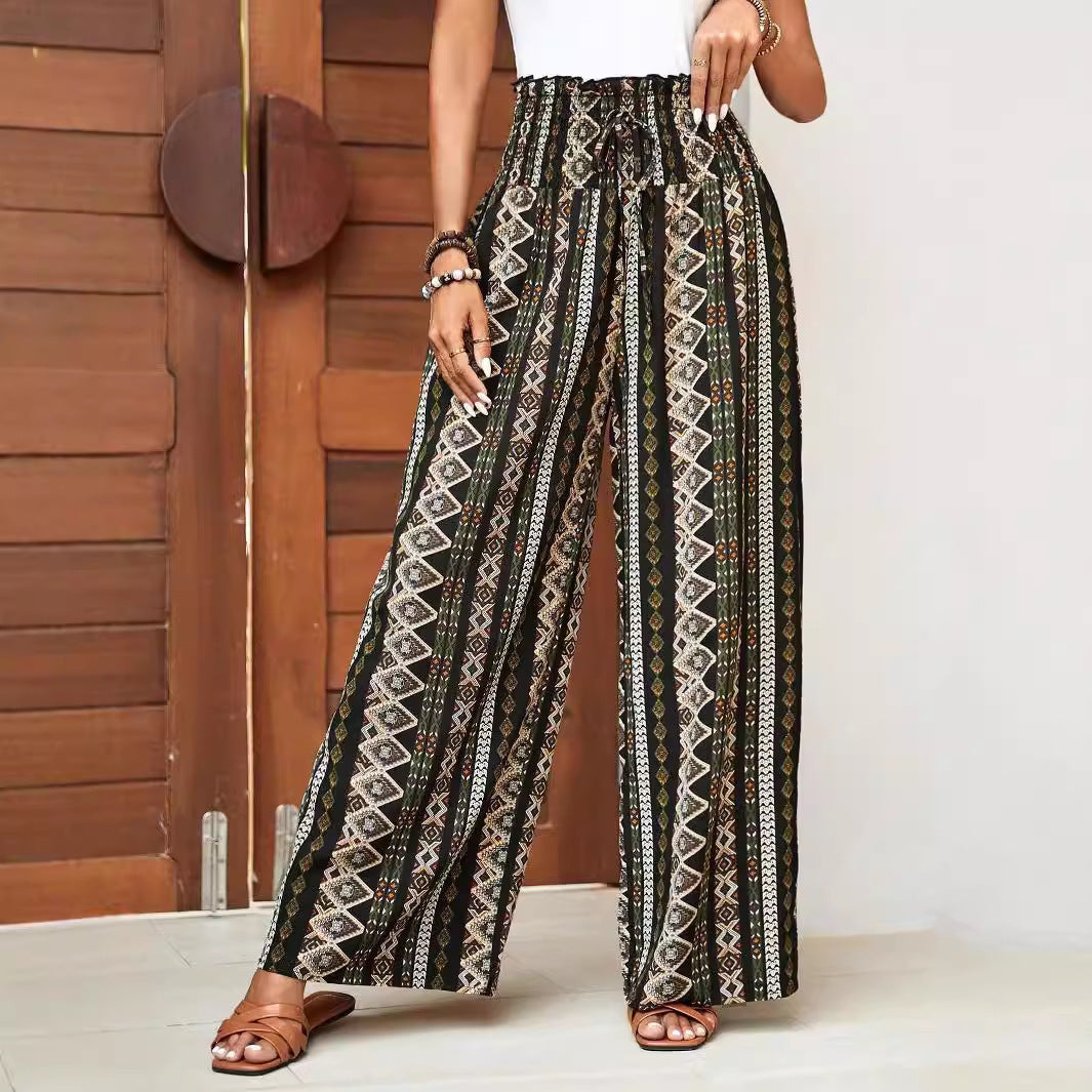 Loose Wide-leg Pants High Waist Print Trousers For Women