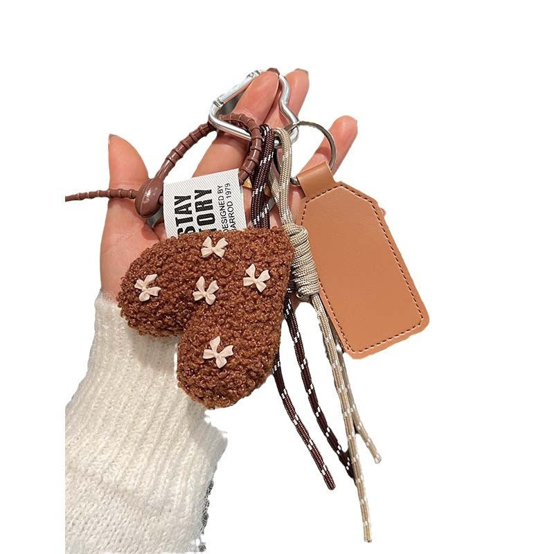 Lamb Wool Love Pendant Plush Bow Lanyard