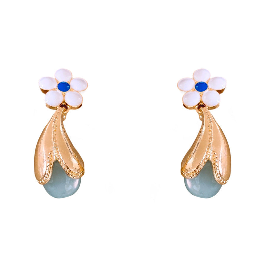 Glass Flower Earrings Retro Affordable Luxury Minority Simple All-match Women