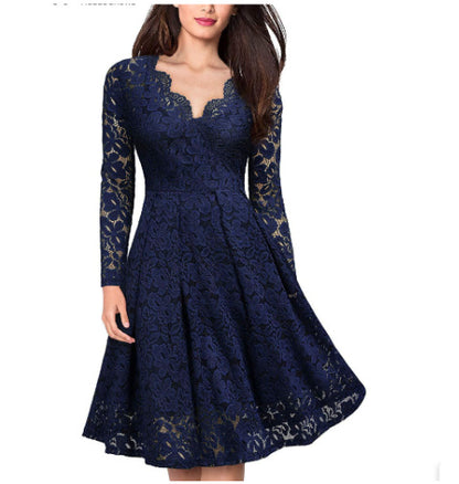 Vestidos de mujer con escote en V y hombros descubiertos, vestido de fiesta de noche de encaje, vestido de manga larga para primavera y otoño, Vestido de Invierno para mujer