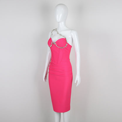 Vestido de verano sin mangas con escote oblicuo y vendaje para mujer, para fiestas y banquetes