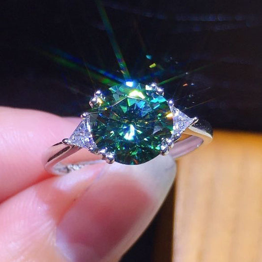 3 Karat Eight Hearts And Eight Arrows Plated PT950 Artificial Real Blue And Green Moissanite Open Ring