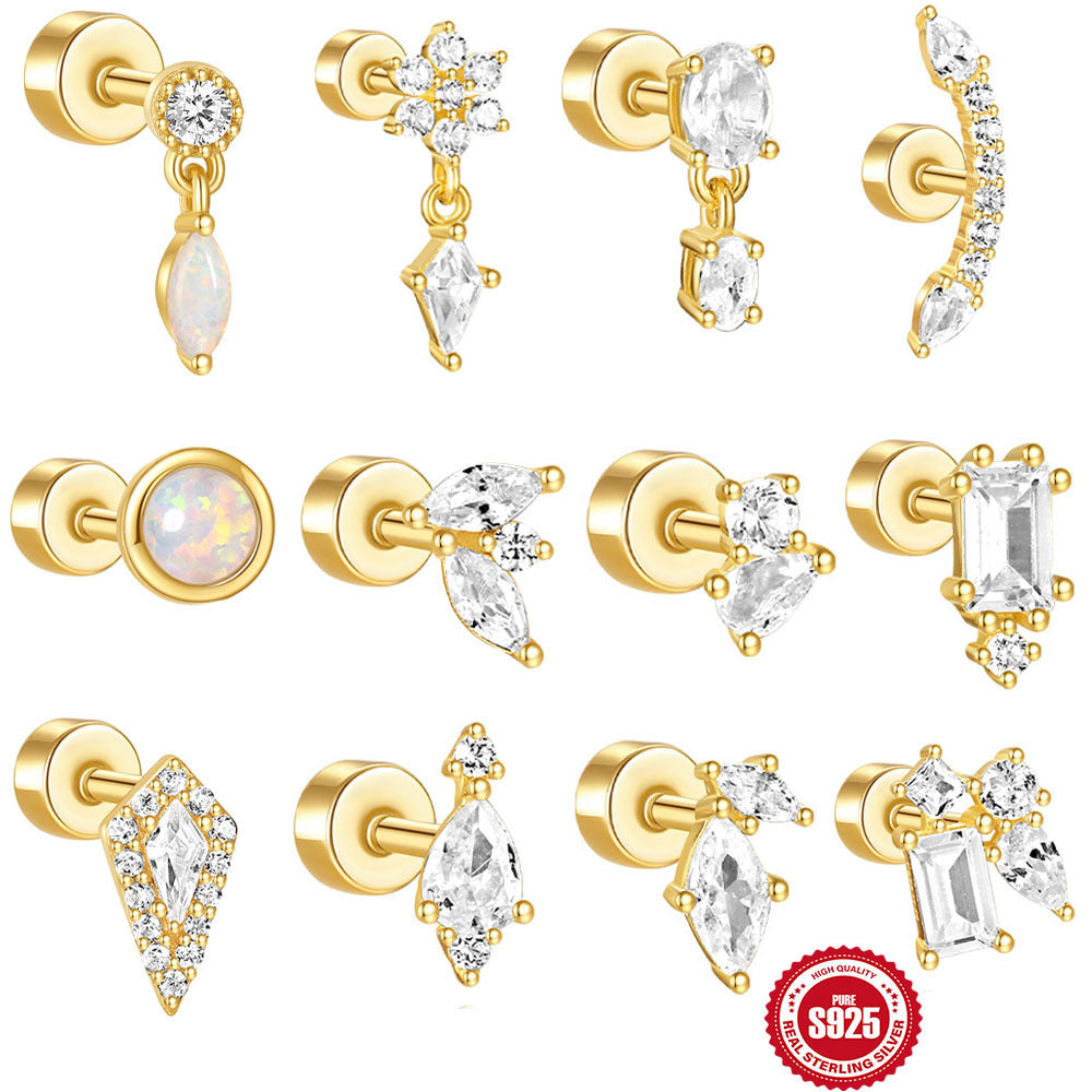 S925 Sterling Silver Flat Column Thread Piercing Ear Bone Stud