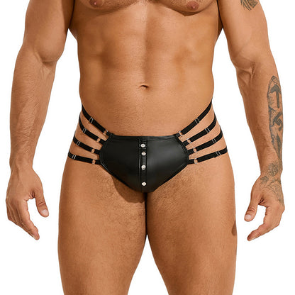 Men's Rivet Imitation Leather T-back Low Waist Sexy