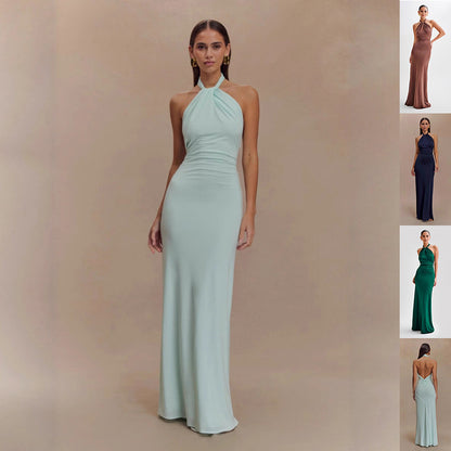 Vestido ajustado con cuello halter para mujer, sexy, sin espalda, ajustado, con cintura adelgazante, para fiesta de graduación y club.