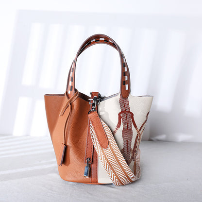 Cowhide Leather Bucket Bag