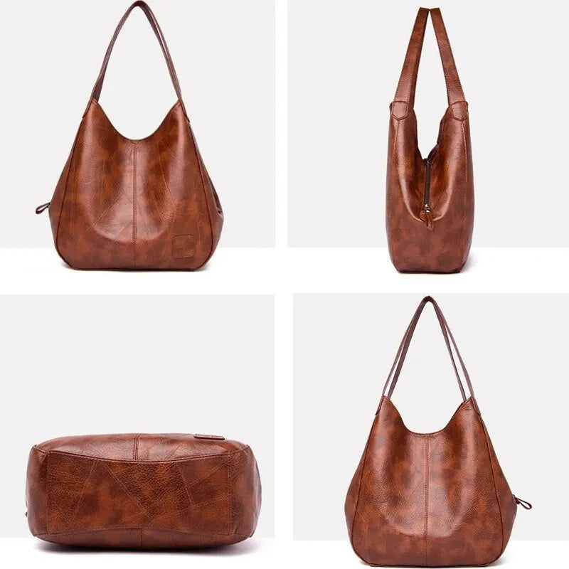 Vintage Leather Marble Grain Shoulder Bag