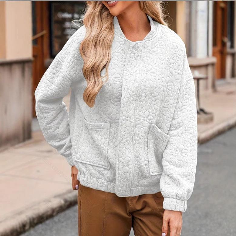 Fashion Cardigan Button Texture Long Sleeve Coat Jacket Women