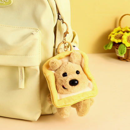 Llavero colgante para coche con forma de cachorro tostado de peluche de dibujos animados