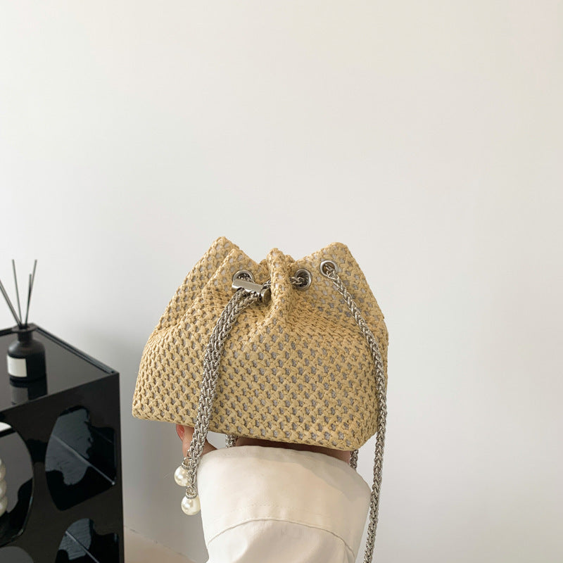 Leopard Print Woven Crossbody Chain Bag