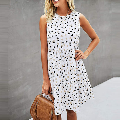 Vestido corto informal de verano con estampado de lunares, sin mangas, holgado y con bolsillo para mujer