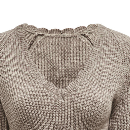 Suéter informal de punto con cuello en V y cordones para mujer, de manga larga, estilo europeo y americano