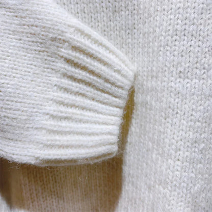 Bequemer und lässiger Strickpullover für Damen mit bedruckten Langarm-Rundhalsausschnitt