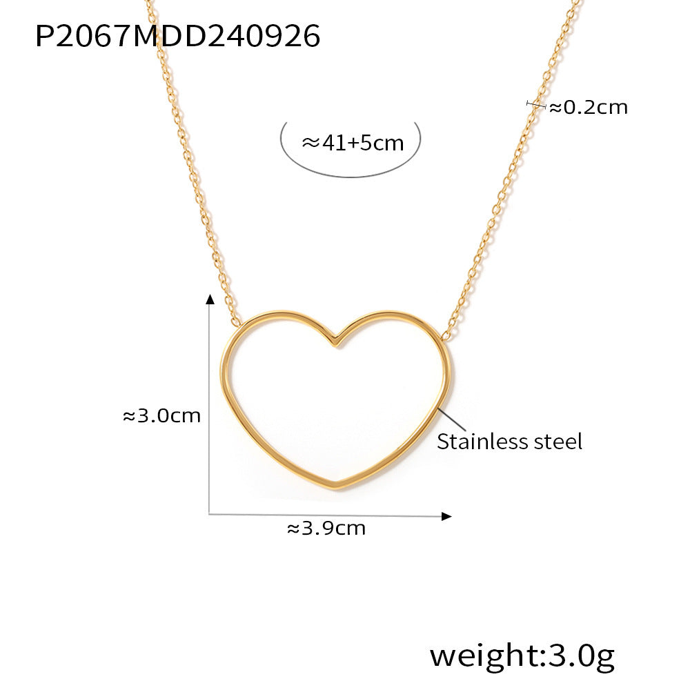 European And American Hollow Love Twin Clavicle Chain Stainless Steel Plated 18K Gold Necklace