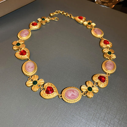 Pendientes de flores con forma de corazón y diamantes retro con personalidad de moda