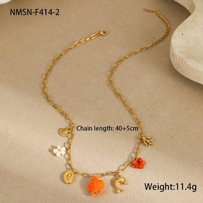 Collar de acero inoxidable con colgante estilo océano para mujer